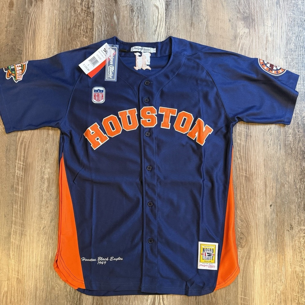 NWT Houston Black Eagles Negro League Jersey Head Gear Classics Royal Blue Sz L